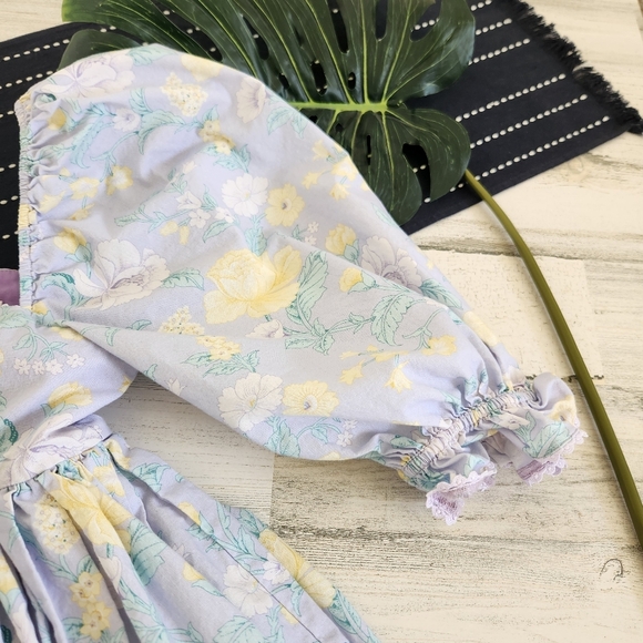 Selkie Claudia Puff Sleeve Mini Dress In Lavender Yellow Floral Cotton Size 8 - Picture 6 of 11